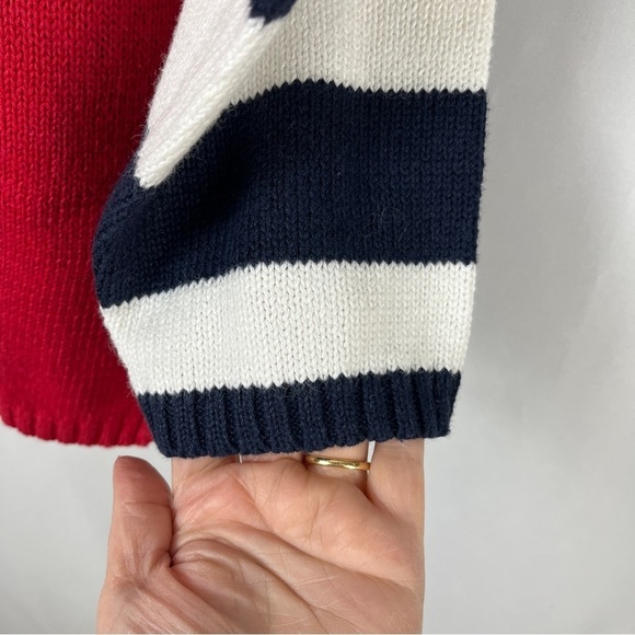 Vintage QUACKER FACTORY Red White Blue Flag Star Cotton Ramie Sweater Size Large - Picture 4 of 7